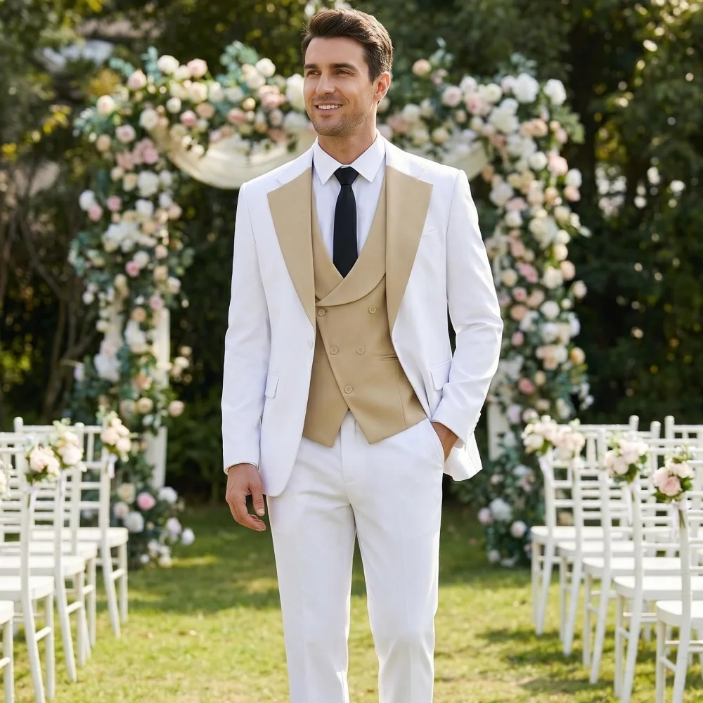 

Lapel Neck Men's Suits 3 Pieces Slim Fit Men's Business Waistcoat Groomsmen Suits For Wedding（Blazer+Vest+Pants)