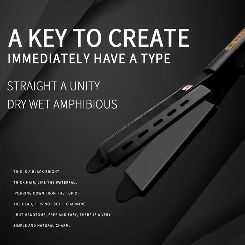 لوحة واسعة أيوني حديد مسطح مستقيم الشعر ، المهنية البخار الشعر فرد ، رمادي ، التكنولوجيا العالية ، درجة الحرارة قابل للتعديل ، 4 والعتاد