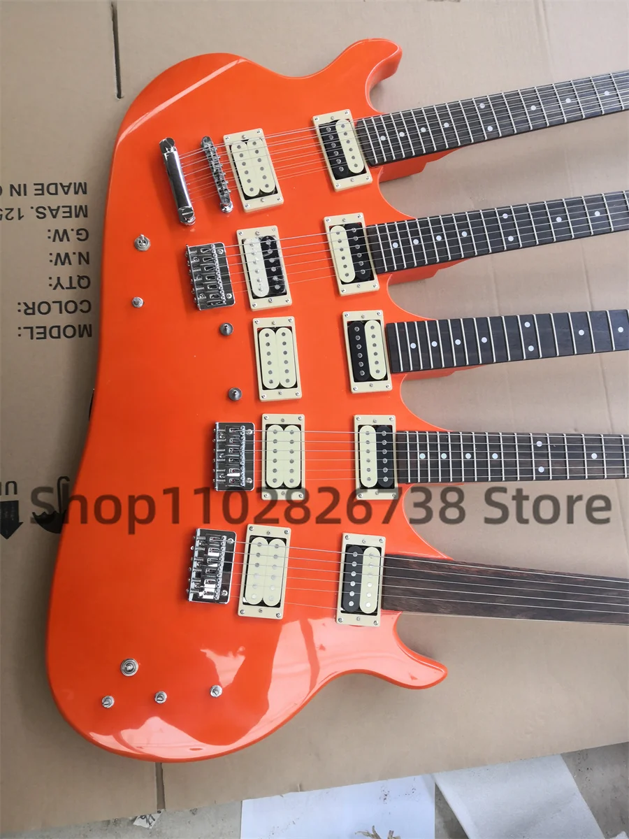 5 Neck electric bass Orange Guitar Rosewood Fretless 12-string 6-string guitar Fretless ornamental guitar