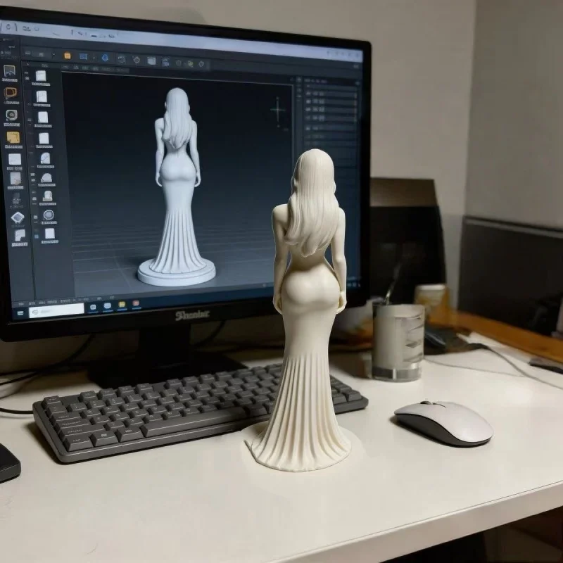 NEW 3D Print Long Hair Long Dress White Beauty Statue Desktop Office Ornament, otaku Handicraft
