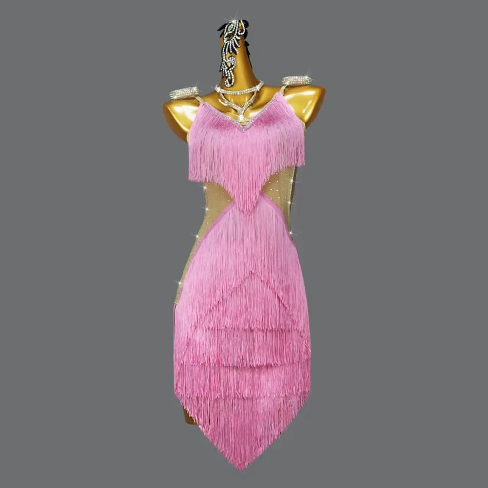 

2025 New Adult Latin Dance Tassel Dress Female Performance Costume Girls Sexy Party Evening Clothes Ballroom Stage Sports Skirts