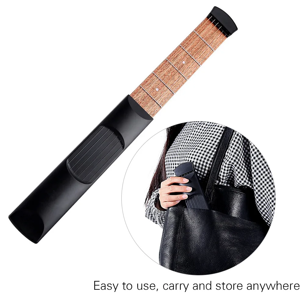 6 String 6 Fret Model Portable Pocket Guitar Neck Chord Trainer Sapele Wood Guitar Practice Tool for Trainer Beginner Black