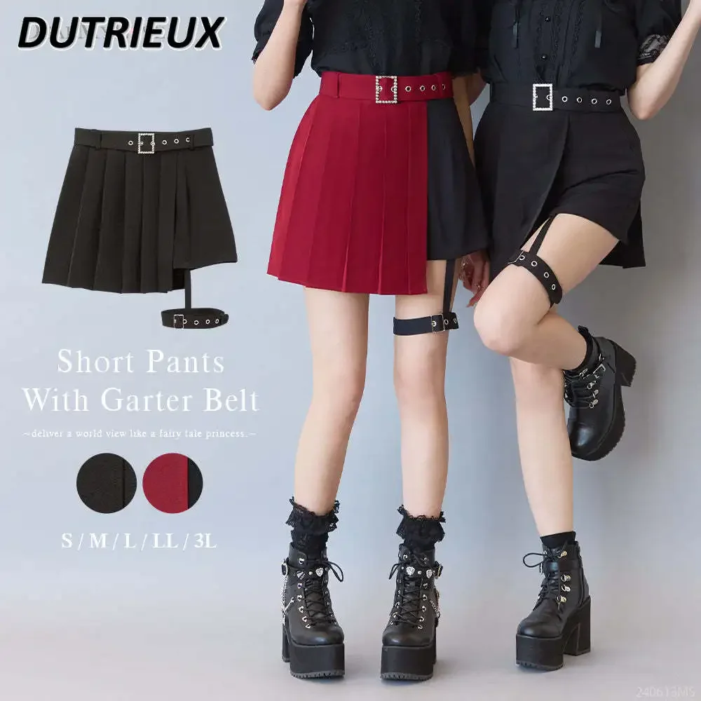 Summer Japanese Style Pantskirt Preppy Heavy Industry Pleated Skirt Casual High Waist Belt Shorts Skirts for Women 2024 New