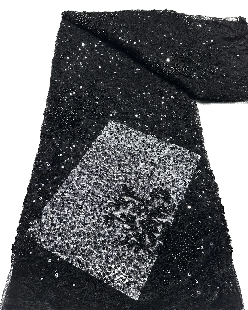 Luxury French Handmade Beaded Lace Fabric African Nigerian Sequin Lace Fabric Lace Fabric for Sewing Wedding Dresses