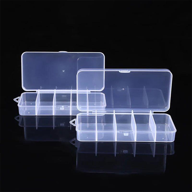 Portable Transparent Plastic Storage Jewelry Box Compartment Container Rectangle Five Grid Box For Beads Earring Accessories