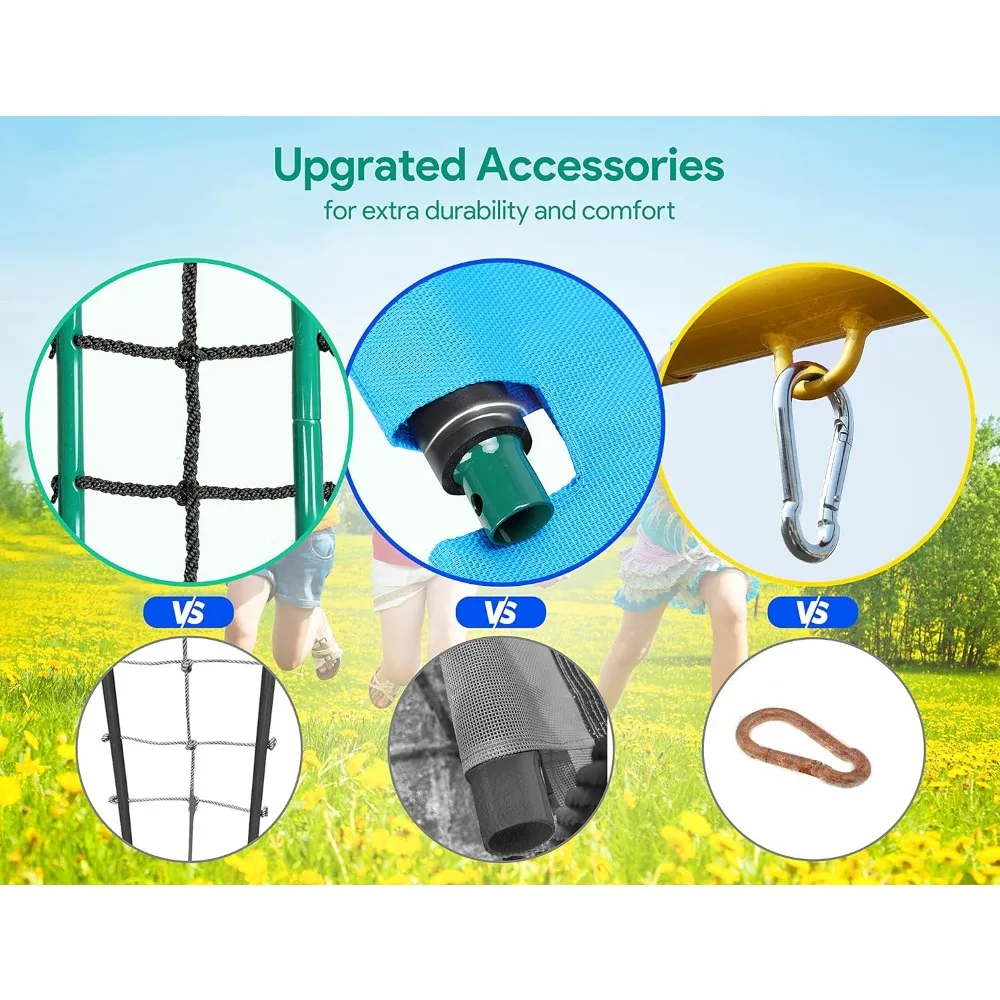 مجموعة أرجوحة 6 في 1 للفناء الخلفي، مجموعة ألعاب معدنية شديدة التحمل للأطفال الصغار في الهواء الطلق، تتضمن طوق كرة السلة، 2 أرجوحة #5