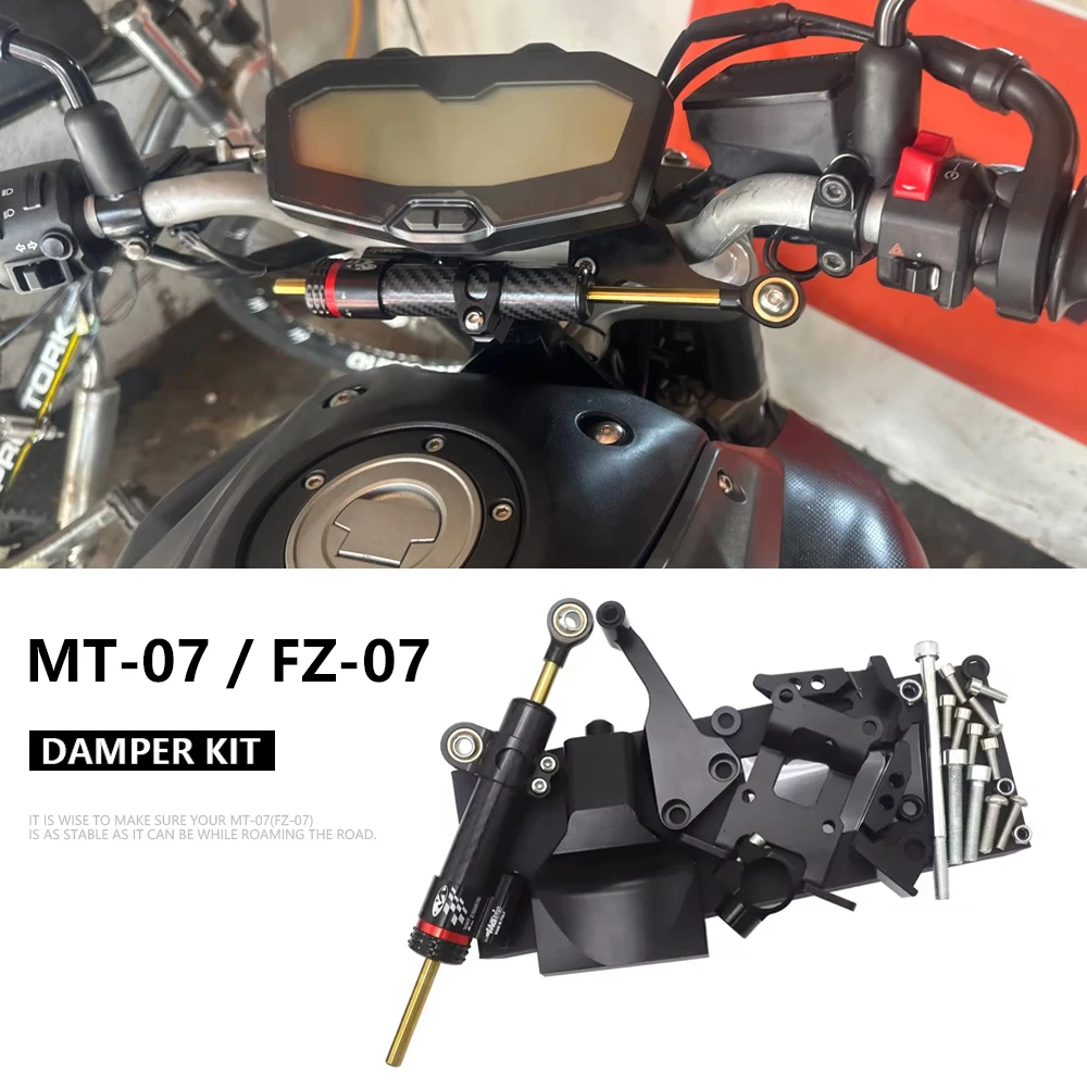 MT-07 MT07 FZ-07 Kit de soporte de montaje de amortiguador de dirección CNC para Yamaha MT07 2013 - 2019 2014 2015 2016 2017 2018