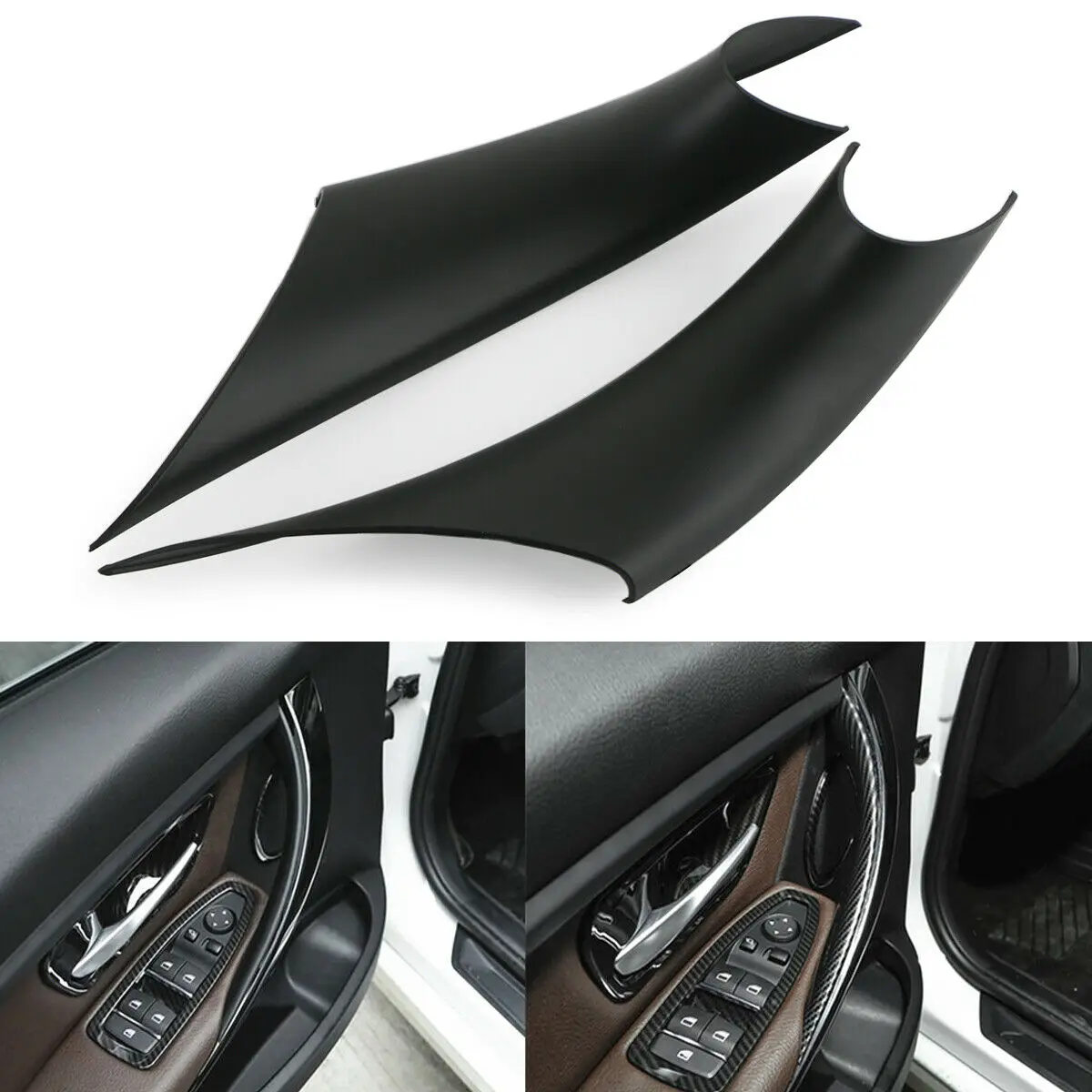 Frente Row Porta Pull Handle Capas, Transportadora Guarnição Tampa, Porta Dentro Pull para BMW F30, F35, 3, 4 Series, Car Styling