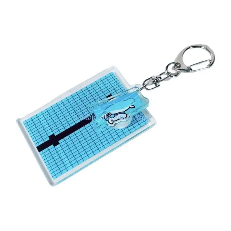 R6FF Creative Car Keychain Swimming Pool Keyring Pendant Bag Charm Decorations Basketball Rotating Keychain Hanging Ornament