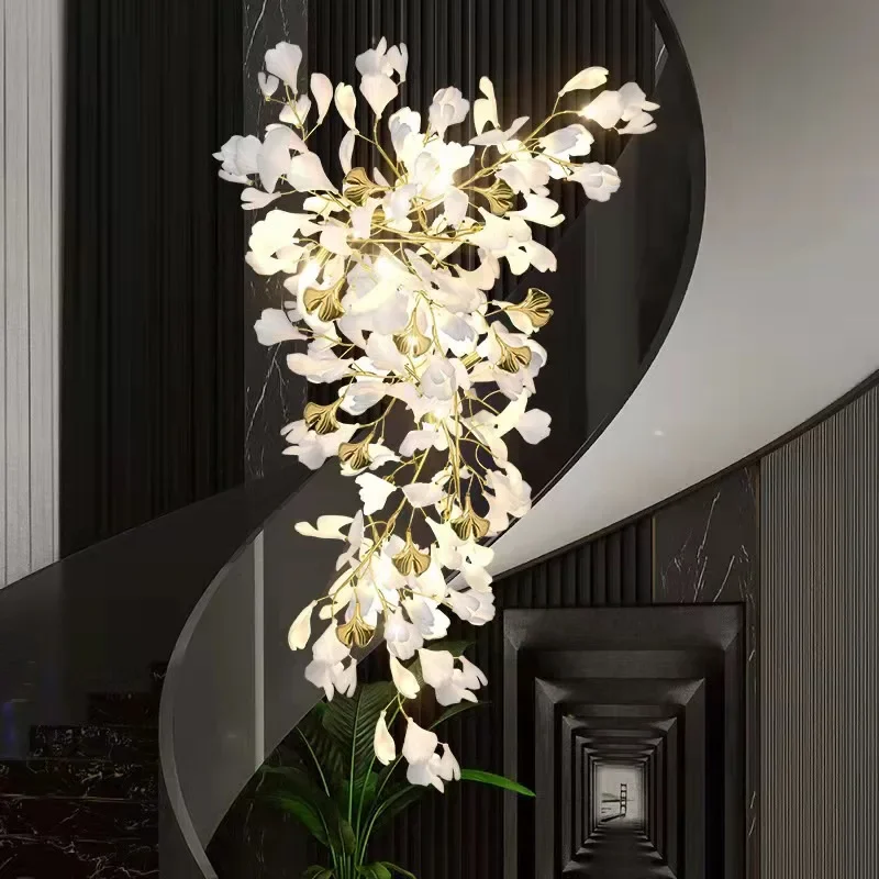 

Modern living room pendant lamp ginkgo leaf ceramic petal pendant lamp Nordic luxury staircase restaurant LED room lighting