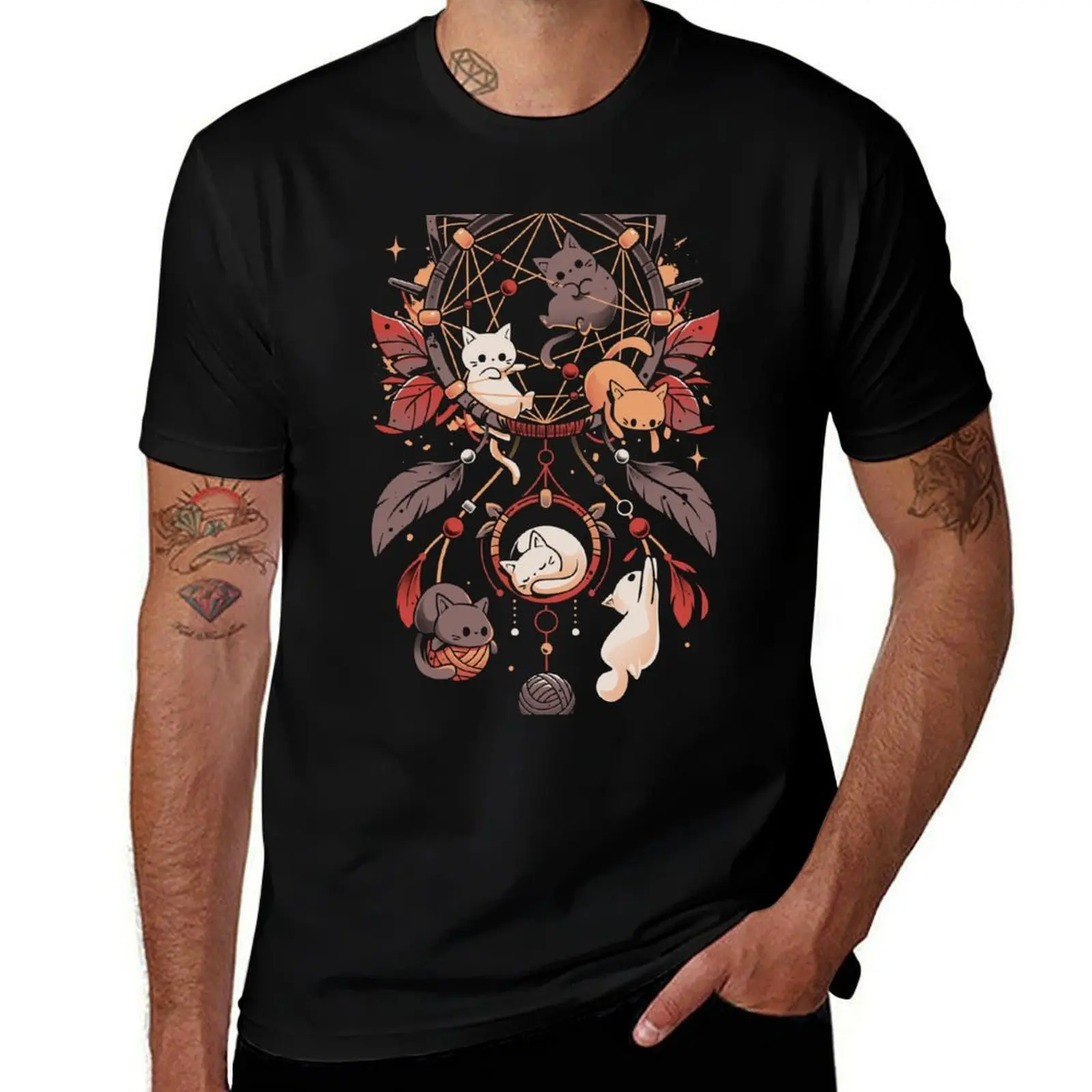 Cat Catcher - Kittens Dream Catcher T-Shirt Retro Graphic Print T-Shirt