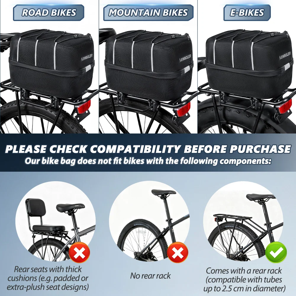 NEWBOLER E-Bike-Gepäckträgertasche 20L Schnellverschluss-Fahrradtasche Fahrradgepäck Geeignet für Outdoor-Reisen Einkaufen Fahrradzubehör – Detail 3