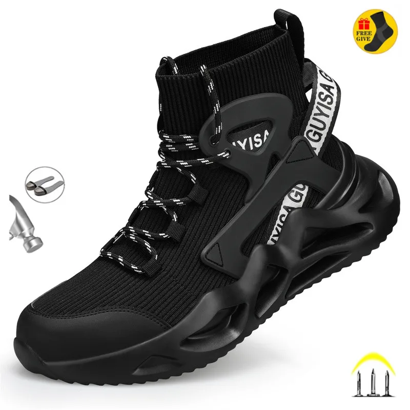 

Safety Boots Men Work Shoes Anti-Smashing Steel Toe Indestructible Male Footwear Lightweight Boots Plus Size 35-48