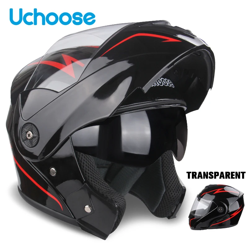 

2022 UCHOOSE New Motorcycle helmet full face racing with Double sun visor Women man flip up Double lens DOT