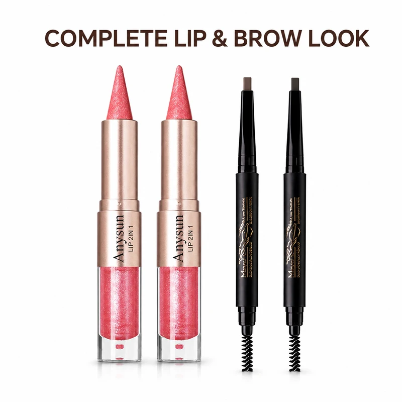 Lip Gloss Eyebrow Pencil Makeup Set 4PCS