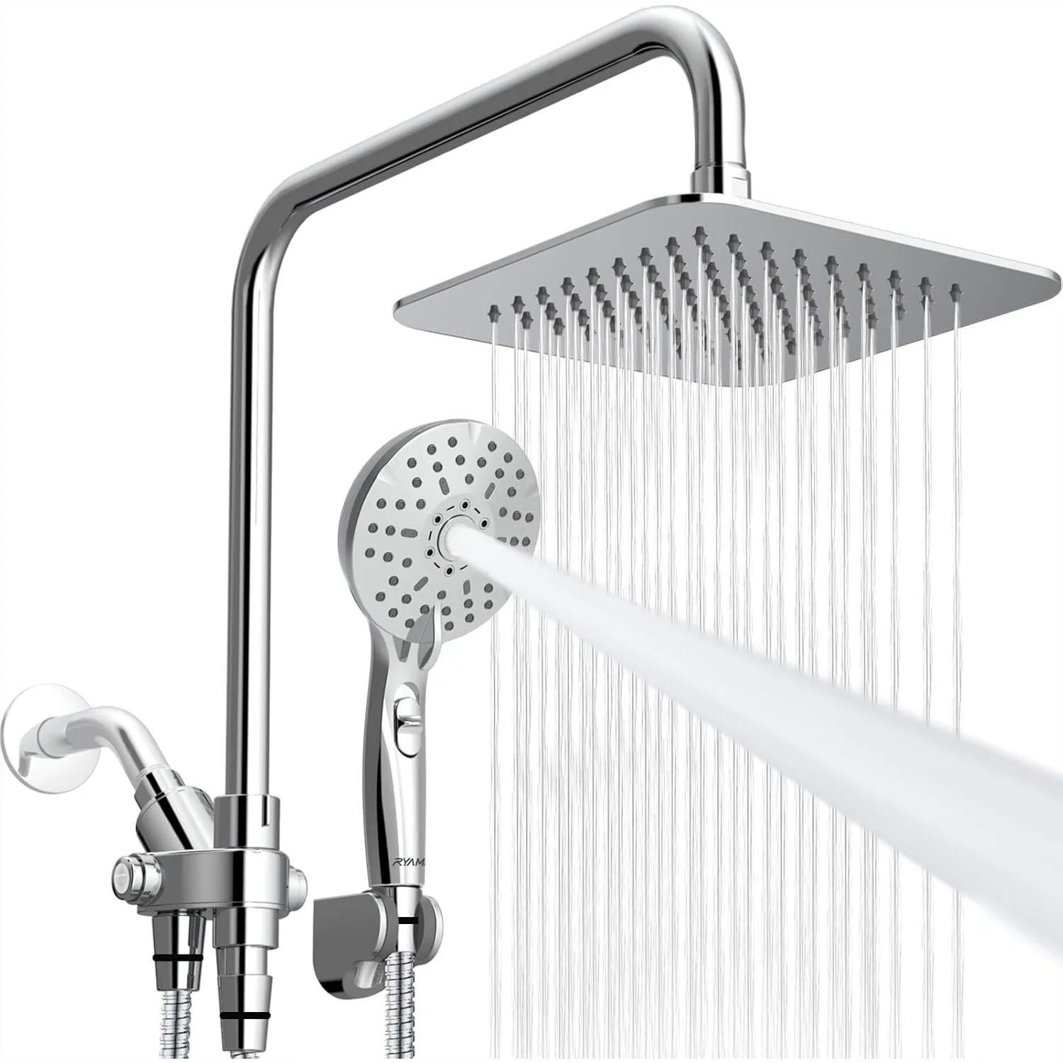

Dual Shower Head Combo, 8" High Pressure Rainfall with Handheld, 6+1 Spray Settings, Adjustable Slide Bar, One-Touch Pause