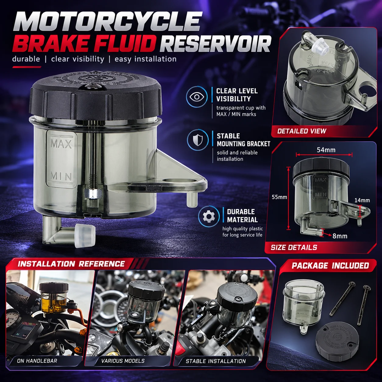 Universal Adelin Brake Fluid Reservoir Auto Bikes Motorcycle Scooter Oil Master Cylinder Foot Cup Dirt Bottle Accessories