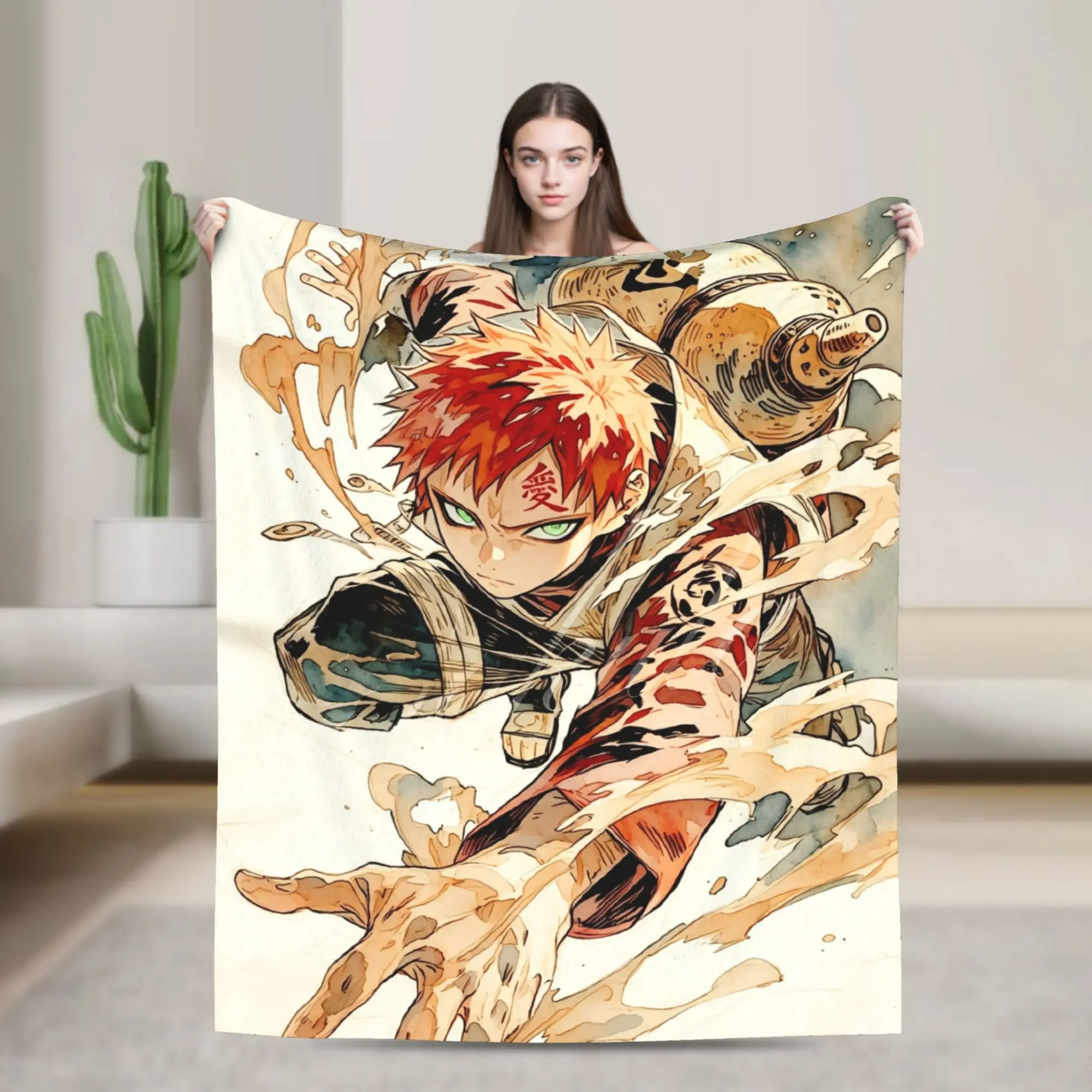 Custom N-Narutoes Gaaras Blanket 3D Printed Soft Flannel Fleece Warm Comics Movie Throw Blankets for Home Bedroom Couch Quilt