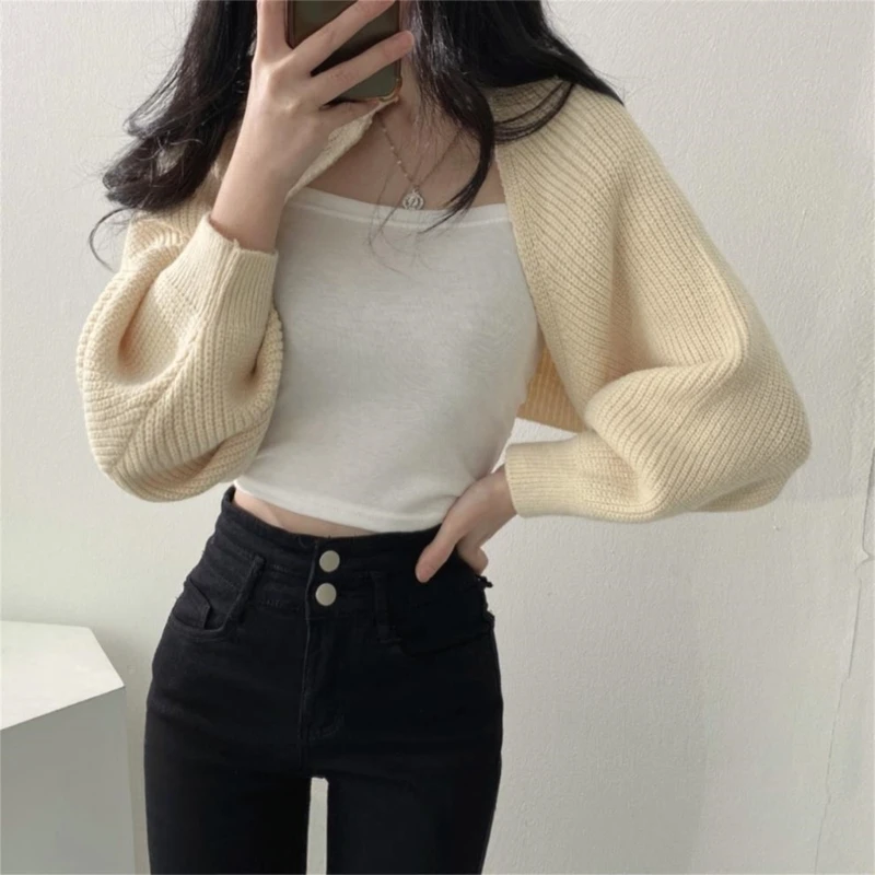 Womens Shrug Boleros Lightweight Long Sleeve Open Front Cropped Cardigan Sweaters Cardigans for Dresses Streetwear