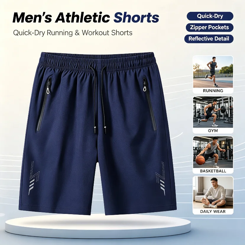 Men's Summer Quick Dry Breathable Shorts Sporty Loose Fit Five-Point Adjustable Waist Casual Outdoor Cargo Trousers