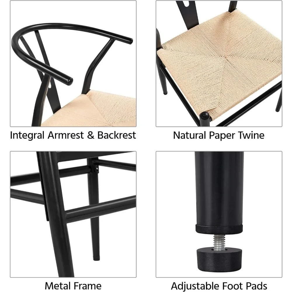 4er-Set Weave Chair Mid-Century Metall-Esszimmerstuhl Y-förmige Rückenlehne Hanfsitz