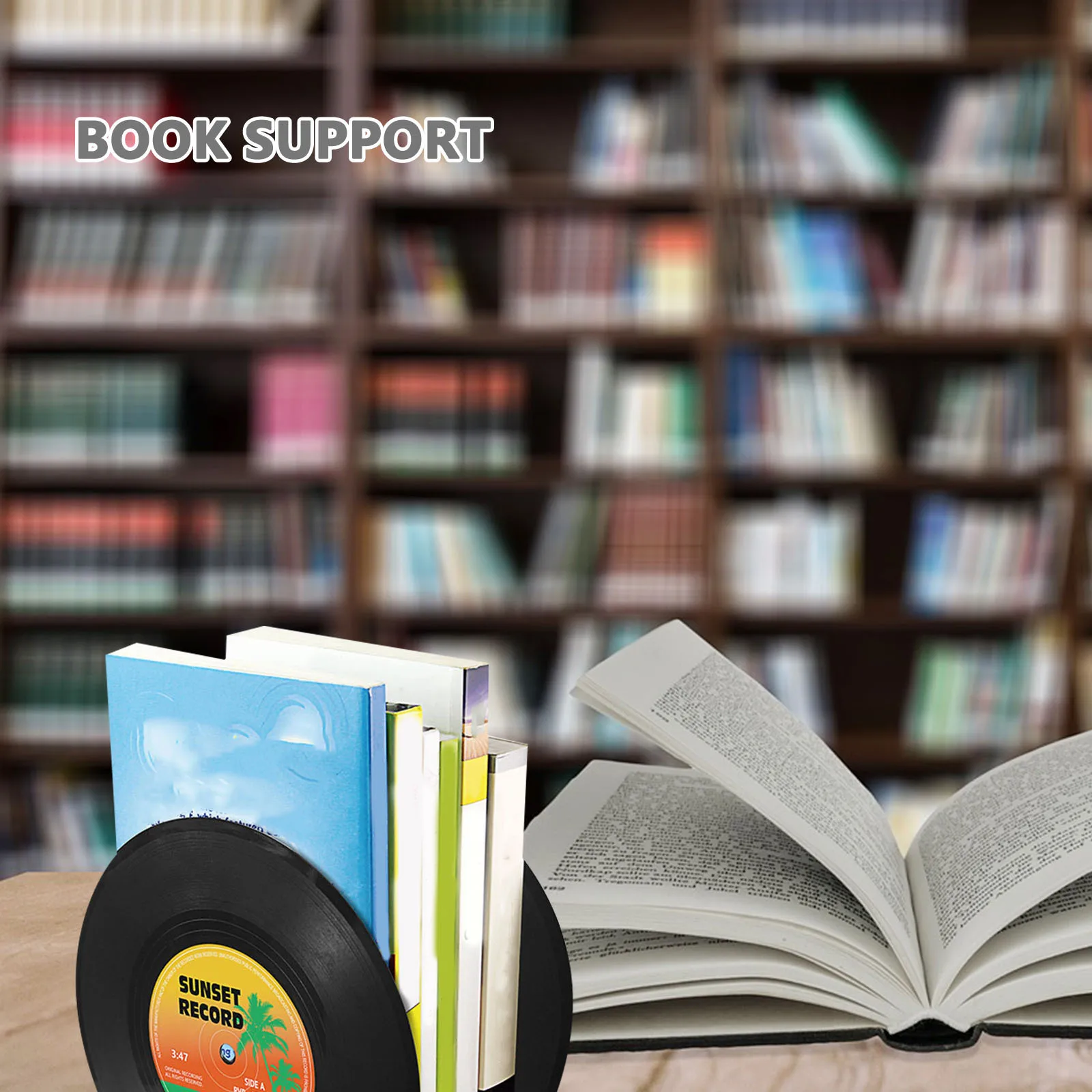 1 مجموعة مسجل فينيل نمط البلاستيك Bookend حامل كتب الثقيلة لأرفف المكتب منظم الملفات سطح المكتب القراءة #3