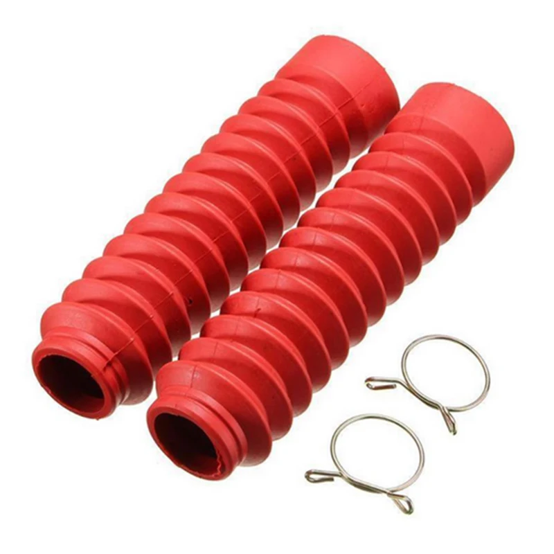 NEW 1 Pair Motorcycle Front Fork Dust Cover Gaiter Gaitor Boot Shock Absorber Red Rubber