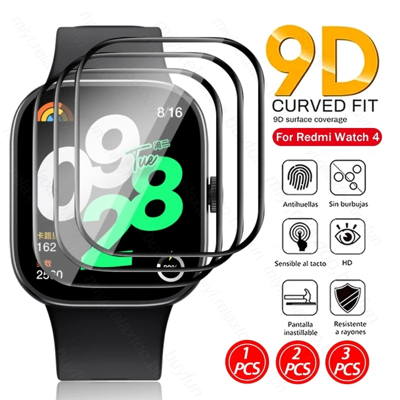 1-3PCS 9D Protective Glass For Xiaomi Redmi Watch 4 Smartwatch Curved Cover Screen Protector Soft Film Redmy Readmi Redme Watch4