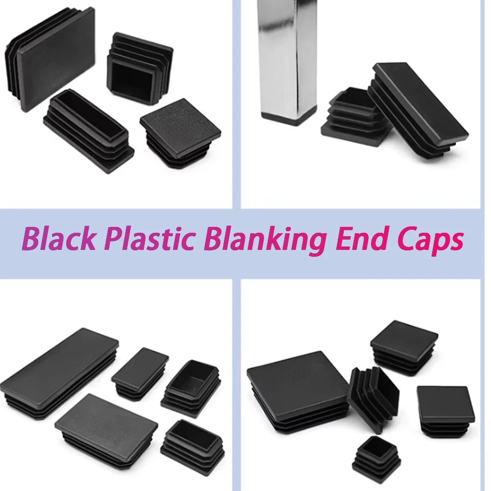 10x10mm~50x100mm Black Plastic Blanking End Caps Square Pipe Tube Cap Insert Plugs Bung For Furniture Tables Foot Pads Protector