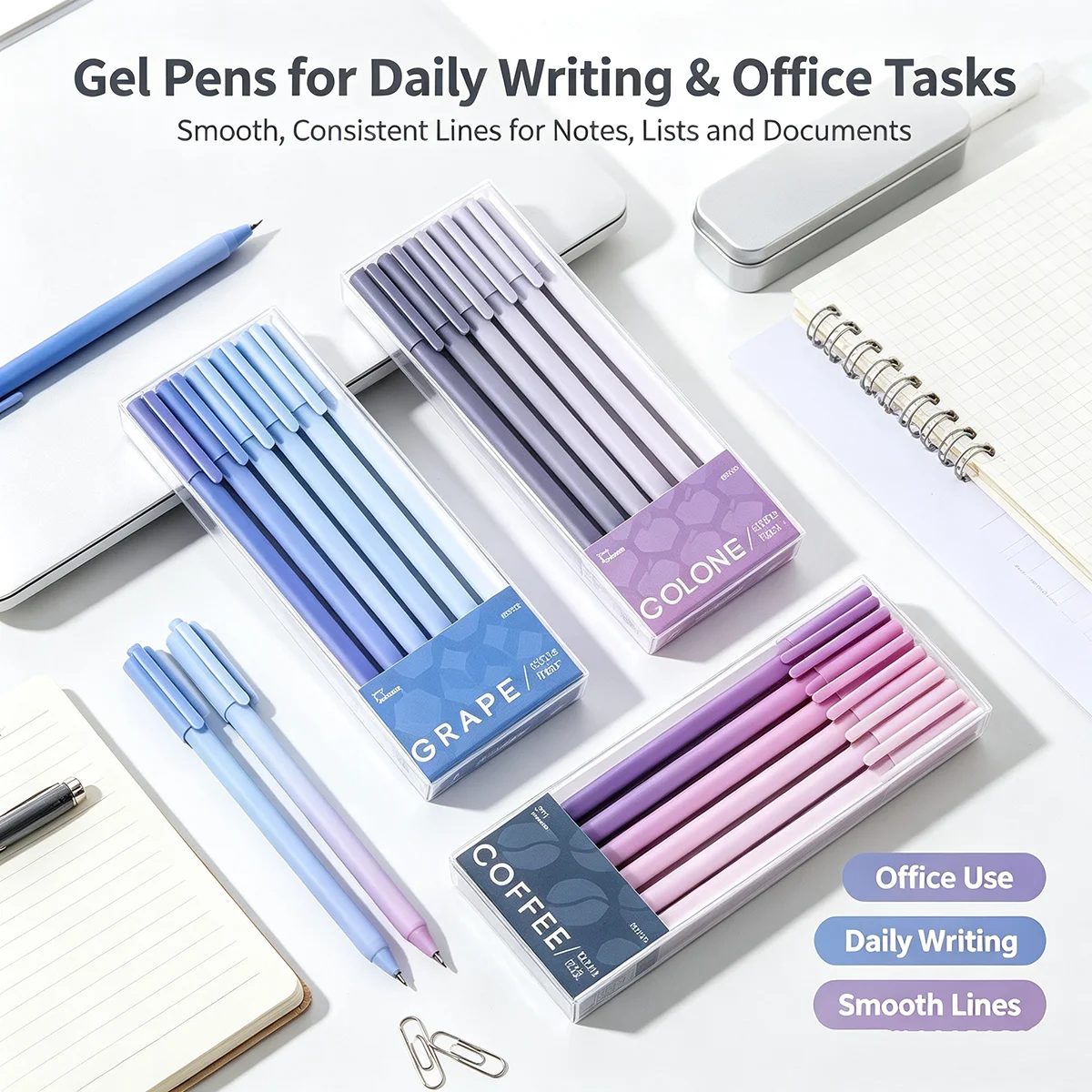6 Pcs Gradient Color Gel Pen Set, Purple, Pink, Gray & Blue Optional, Slim Smooth Writing Pens for Office, Daily Notes, List Org