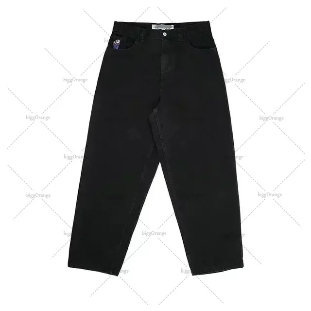 Y2k harajuku roupas europeias e americanas personalidade de rua reta calças largas perna dos desenhos animados bordado retro lavado jeans