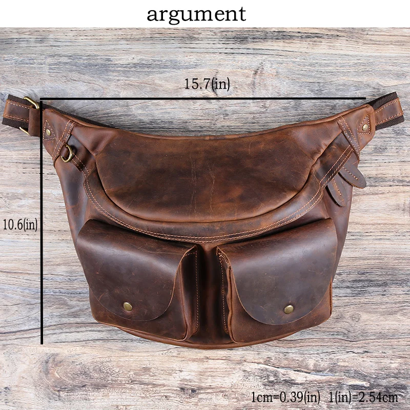 Sac de poitrine en cuir de vachette couche supérieure vintage pour hommes, sac à bandoulière initié en plein air, sac de taille décontracté,