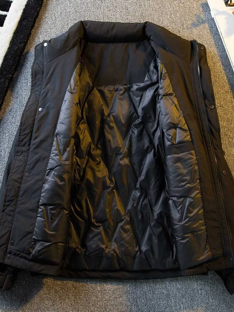 Retro American Men's down Cotton Jacket Stand Collar Warmth Winter High-End Stylish Men's Coat Standard Fit Long Sleeve Zipper
