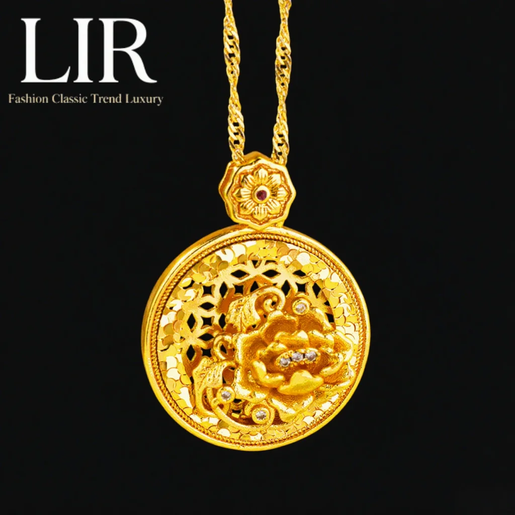

LIR Fadeless Non - deformable Necklace: Latest Plating, Zircon - Inlaid Hollow Peony Pendant, 3D Carving, Sparkling