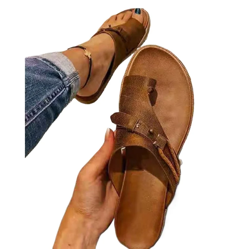 2025 Sandals for Women Orthopedic Bunion Corrector Slippers Leather Ring Toe Sandal Comfy Platform Flat Lady Shoes Plus Sizes 43