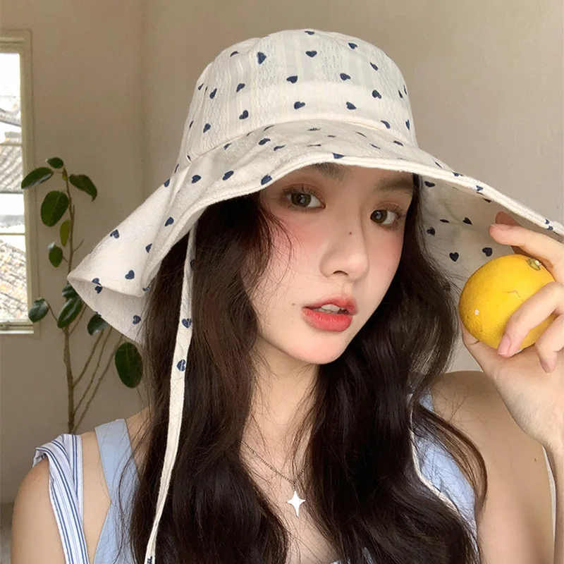 Small Fresh Bucket Hat Women's Spring Summer 2025 New Thin Japanese Sweet and Versatile Big Brim Sunshade Sun Hat