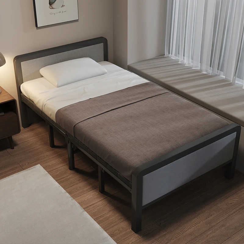 Folding bed double household simple bed rental house lunch bed office single nap hard bed reinforced iron bed