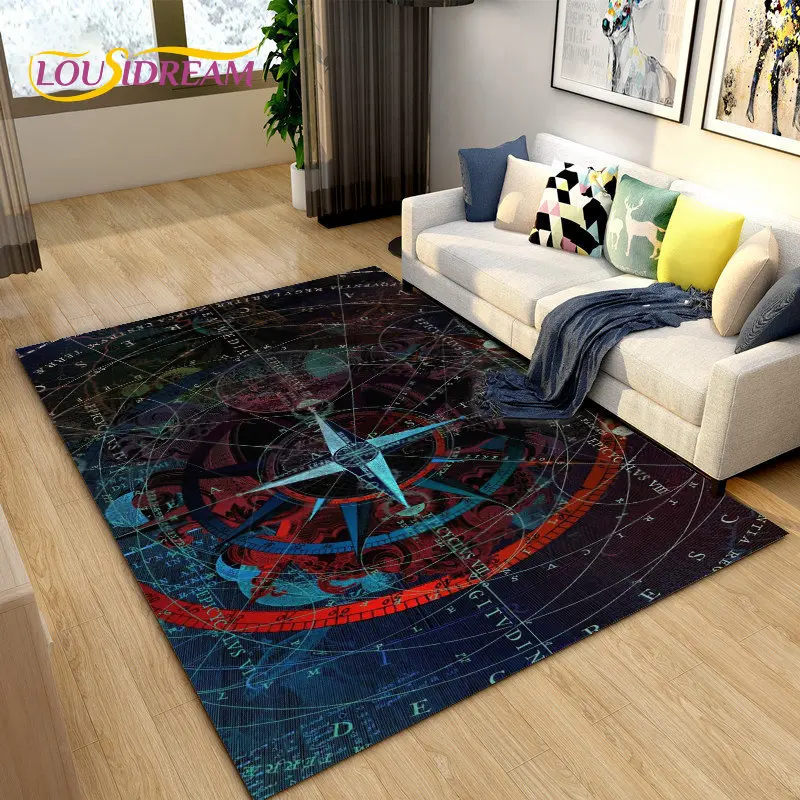 3D Retro Compass Map World Map Area Rug,Carpet Rug for Living Room Bedroom Sofa Decoration,Kitchen Doormat Non-slip Floor Mat