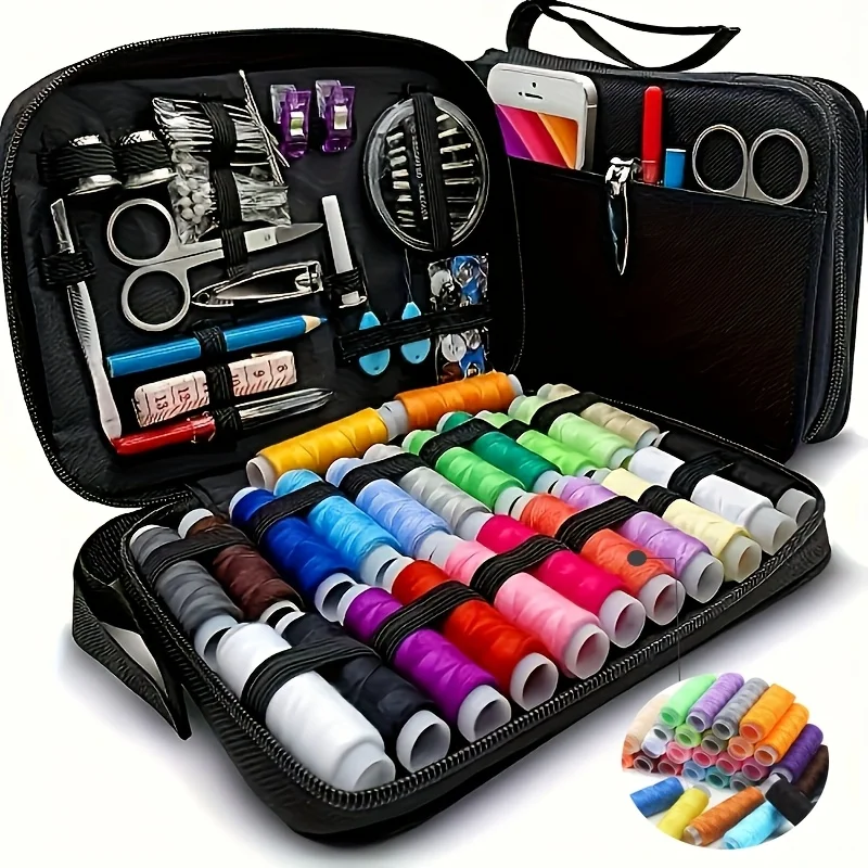 111-Piece Multifunctional Sewing Kit (with Accessories)—24-Color Sewing Thread and Needle Set, Ideal for Mending Small Items,