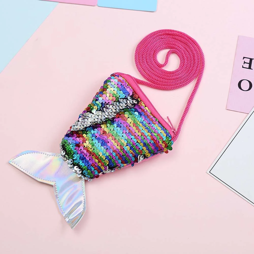 Money Pouch Mermaid Tail Sequin Coin Purse Sundries Bag Storage Girls Sequin Crossbody Bag Protective Case Card Holder
