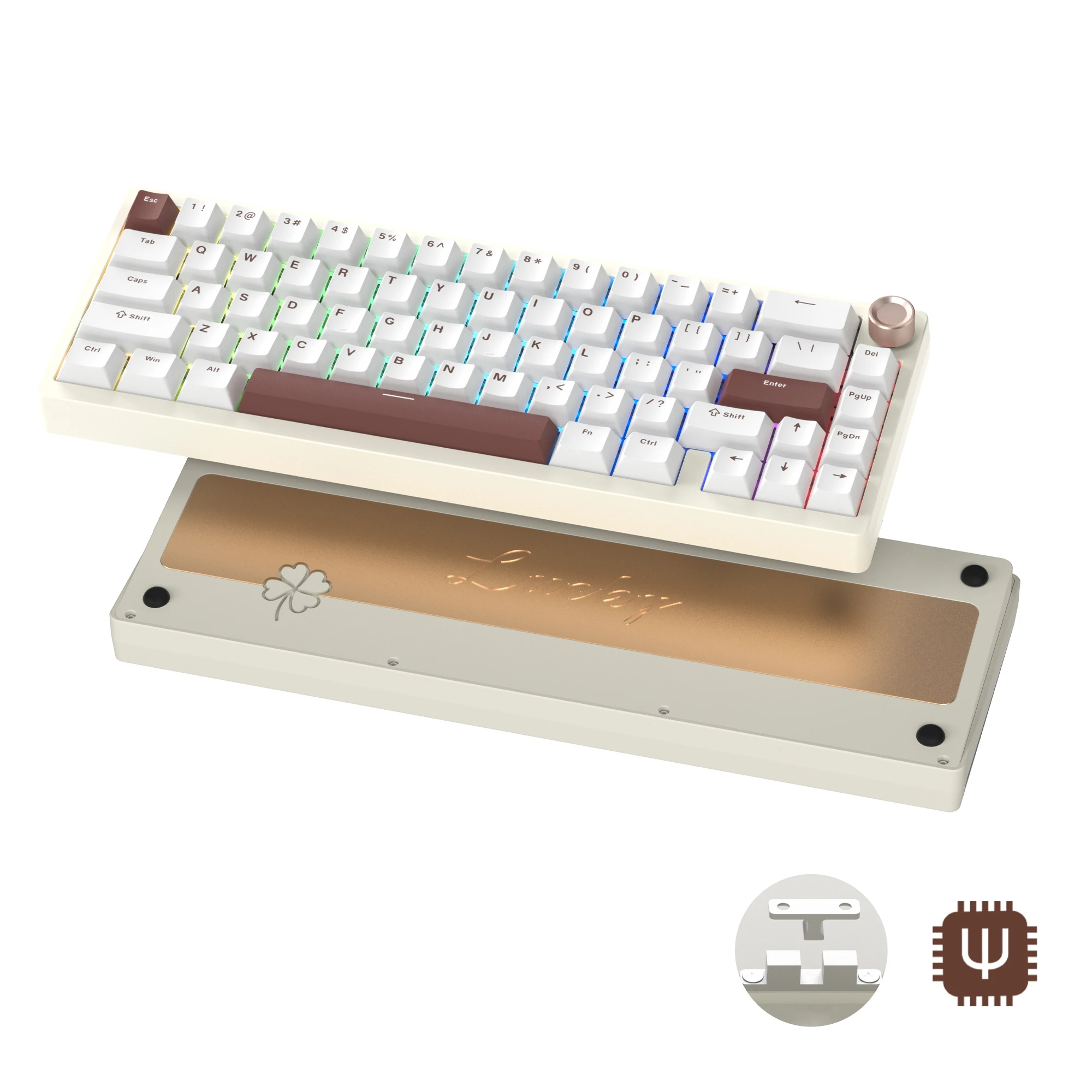 

Womier SK65 V2 65% беспроводная механическая клавиатура с прокладкой и ручкой, 3 режима, Bluetooth/2,4G/USB-C, игровая клавиатура RGB с возможностью горячей замены