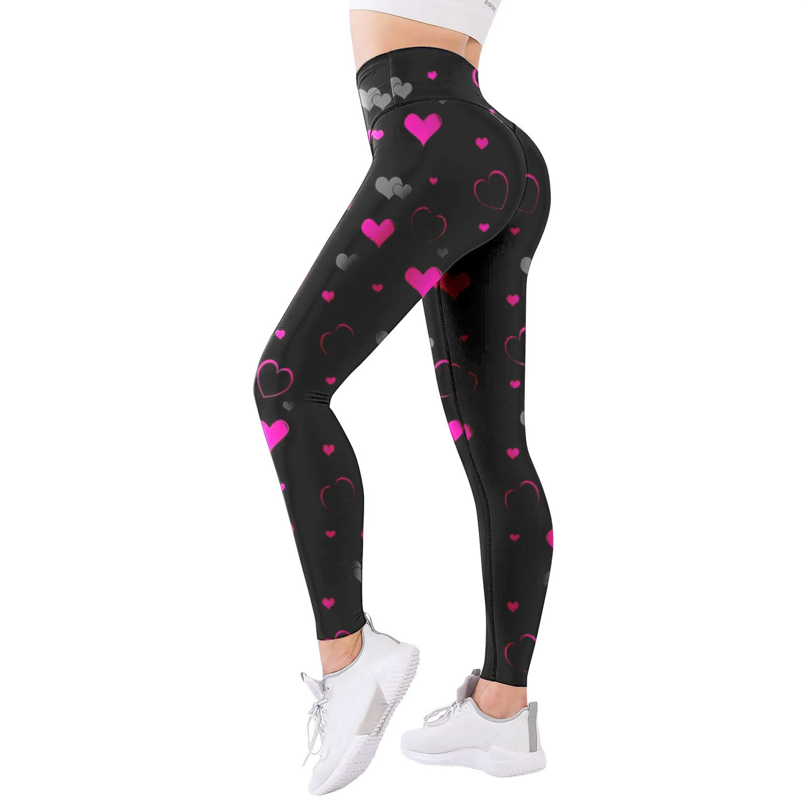 

Gym Sport Yoga Leggings Sexy High Waist Belly Contracted Push Up Peach Hip Stretch Tight Heart Print Hip Lifting Pants Valentine