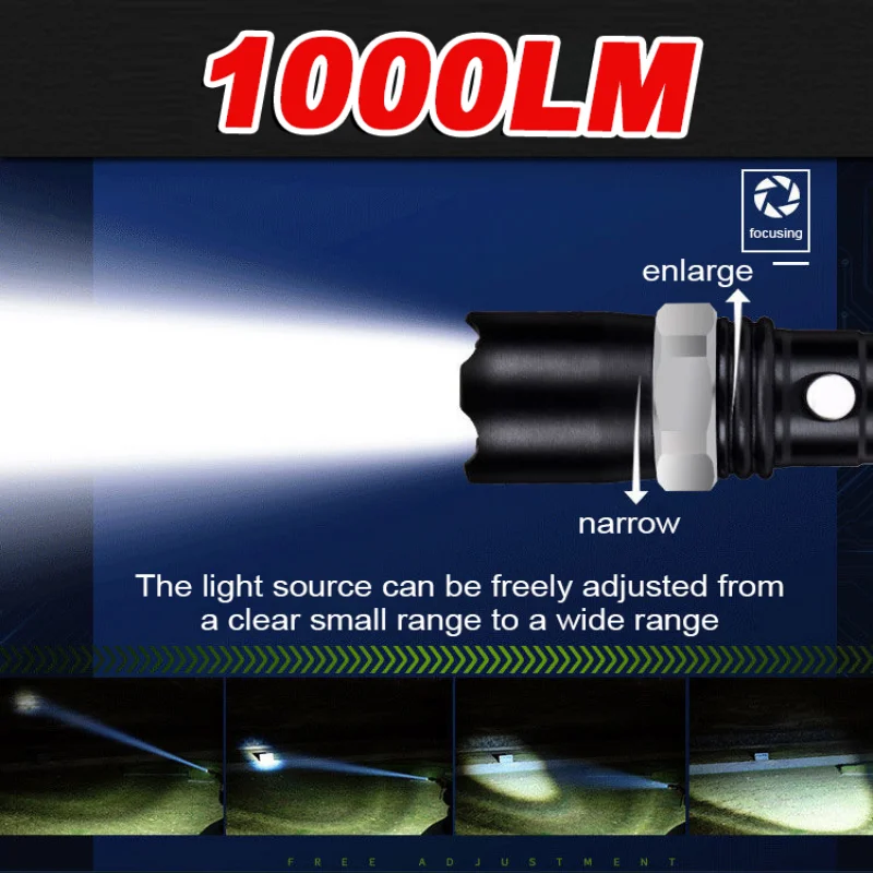 

2025 High Power Flashlights 1000LM Ultra Powerful Flashlight 18650 Rechargeable Lantern Tactical Outdoor Camping Torch