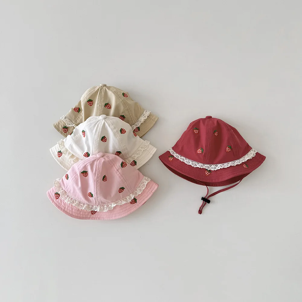 Spring Summer Baby Hats Lovely Strawberry Pattern Fisherman Hat Kids Boys Girls Sun Hat Cotton Children Bucket Caps