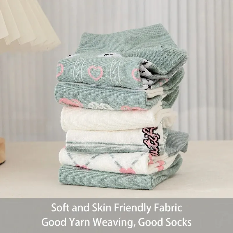 6 أزواج من الجوارب النسائية اللطيفة للربيع والصيف على شكل قلب وخطوط عصرية مريحة منخفضة القطع