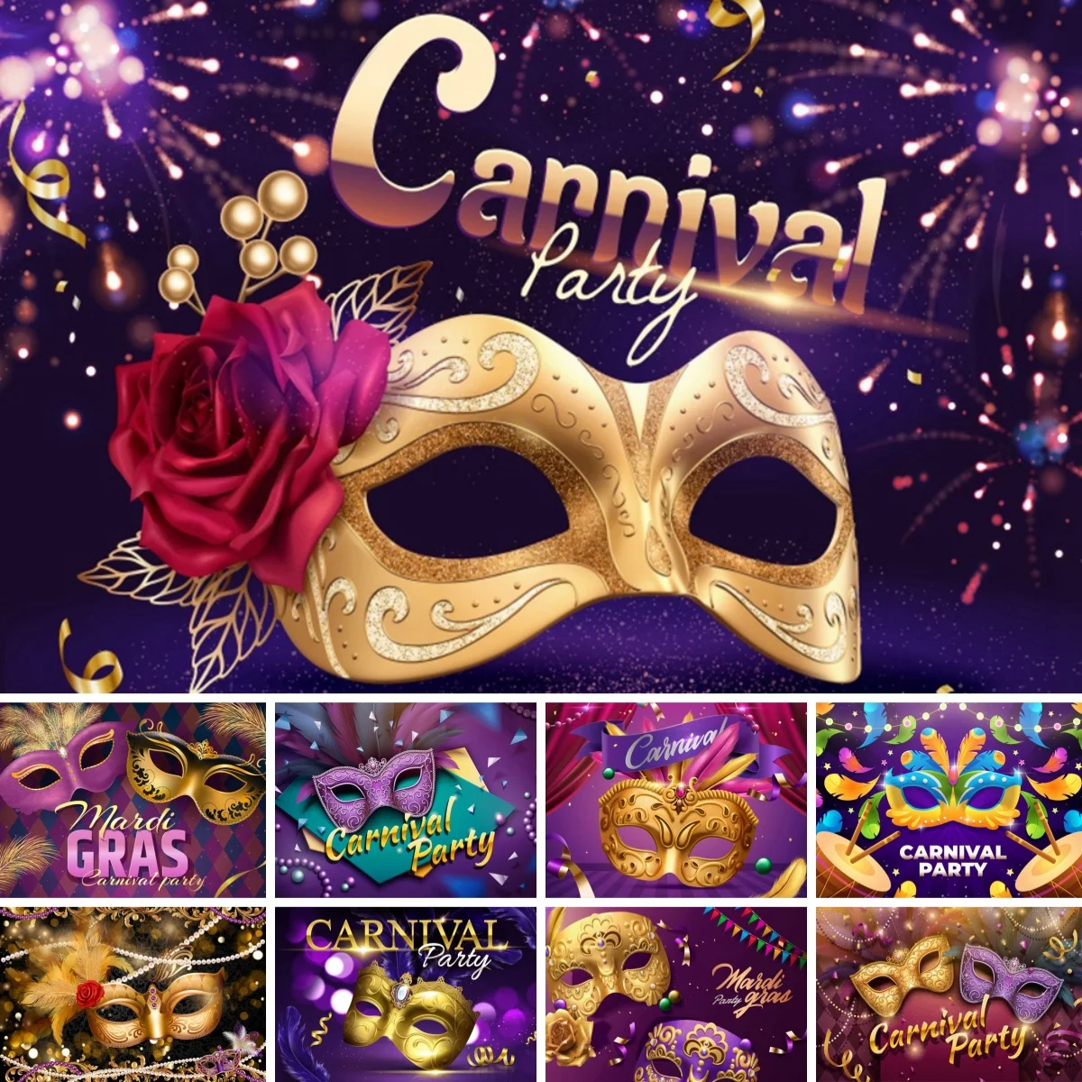 

Carnival Makeup Ball Photography Background Fiesta Purple Gold Mask Dance Adult Girls Festival Party Portrait Photo Backdrop