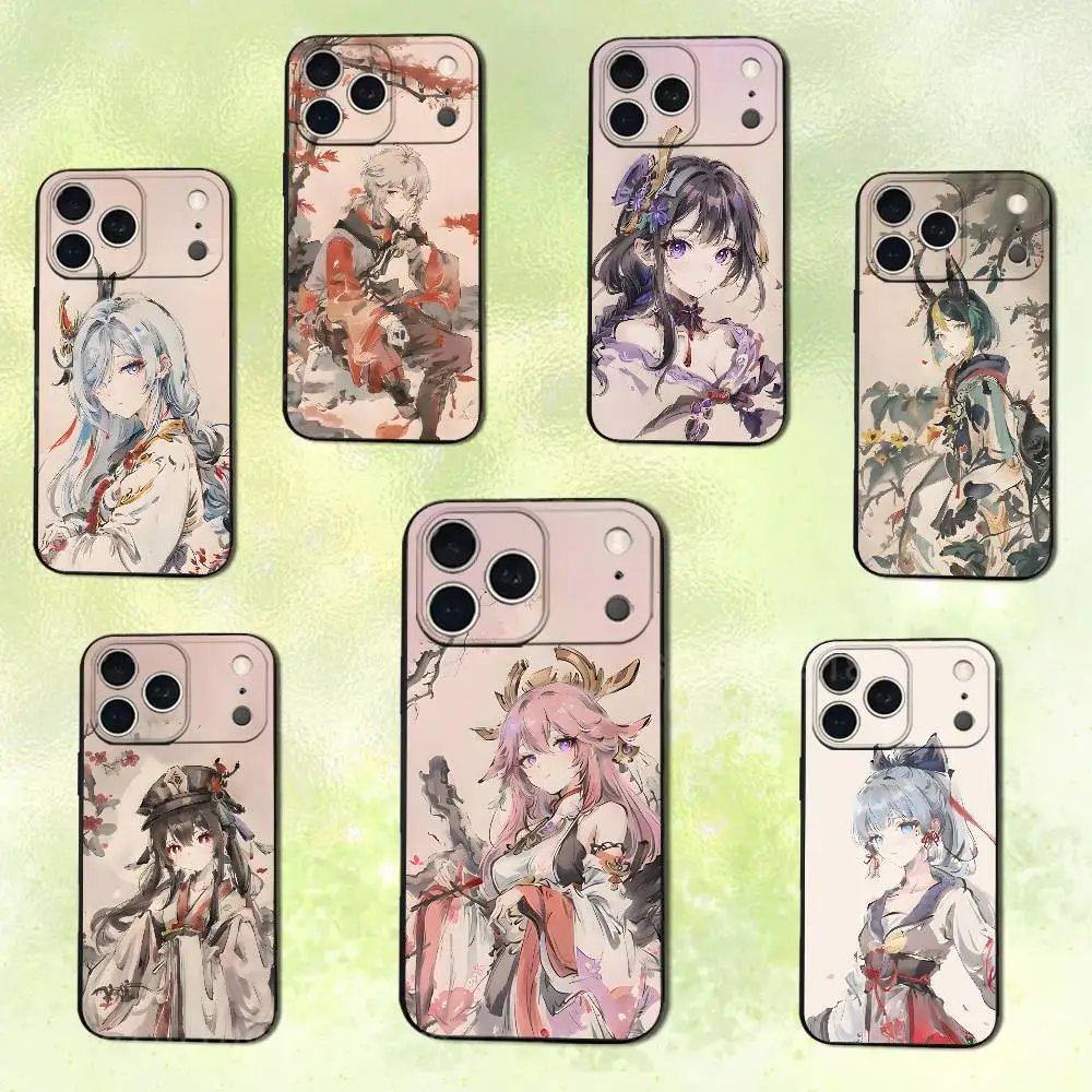 

Cute Role G-Genshin I-Impact Phone Case For iPhone 14,13,17,12,11,16,15,Plus,Pro Max,XS,X,XR,SE,Mini,Soft Silicone Black Cover