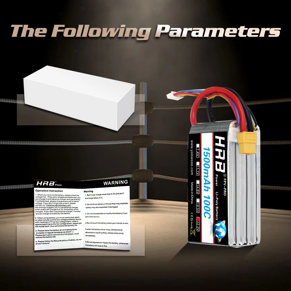 HRB 6S Lipo 22.2V 1500mAh batterie Lipo 100C avec connecteur XT60 pour avion UAU RC hélicoptère Drones RC voiture bateau pièces de bricolage