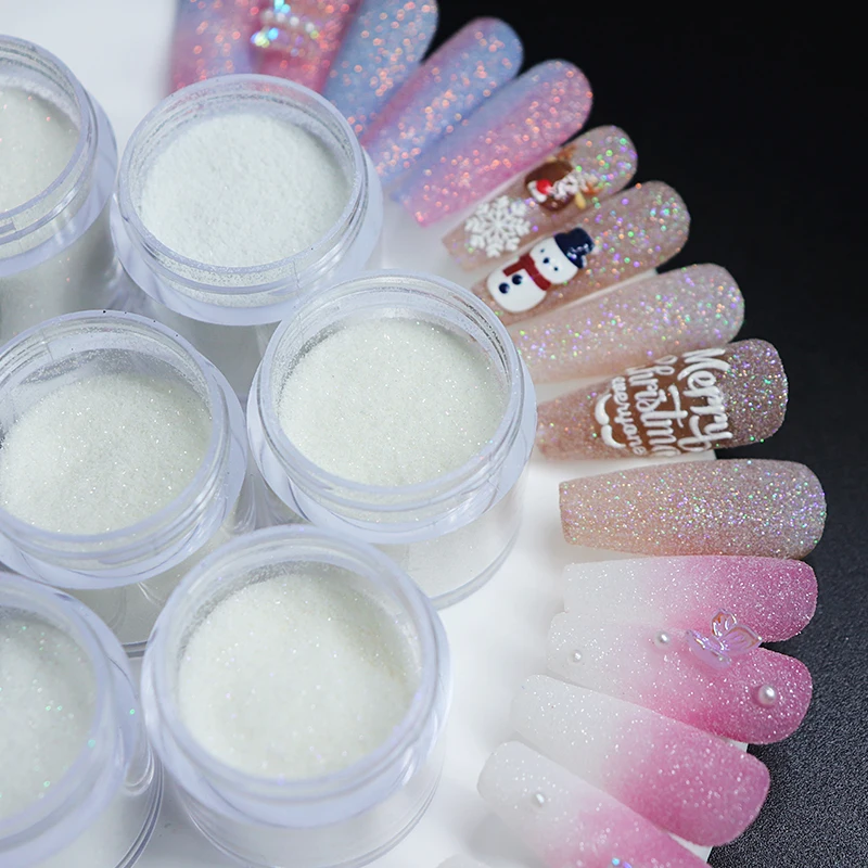 10ml Shiny Whiter Sugar Nail Powder Snow Flock Fabric Pigment Powder ultrasottile Glitter Nail Art decorazioni accessori fai da te polvere