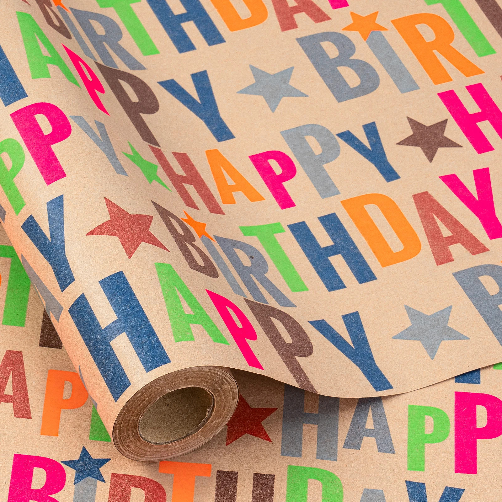 1 Roll of Kraft Paper Birthday Text Gift Wrapping Paper, Multi-Colored 